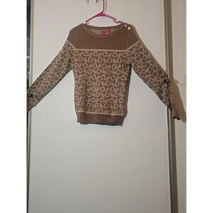 Guess Rosalie Jacquard Women's XL Sweater Cream & Brown Pullover Long Sleeve